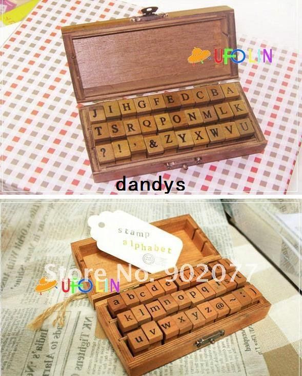 Free Shipping/30 pcs/set Creative uppercase lowercase wooden stamp set / gift wooden box /
