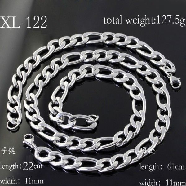 11mm 127g Highly mirror polishing Stainless Steel figaro chain 23.6'' necklace & 9'' bracelet,Fashion men's jewelry set