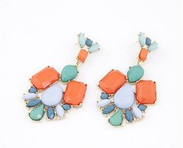 New Arrival Bohemia Style with Gold Plated Alloy Colourful Resin Gem Drop Dangle Earrings for Women Gifts