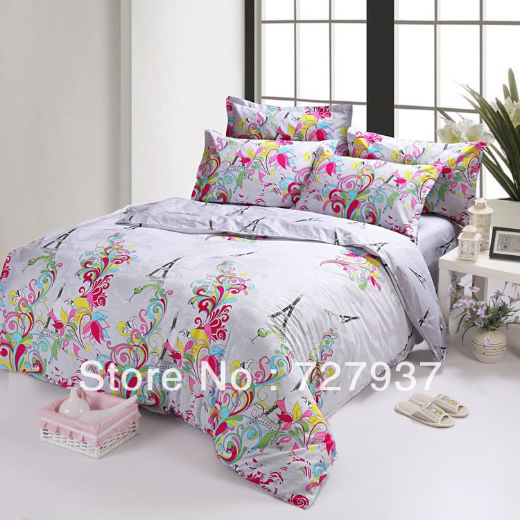 pink red purple blue eiffel tower calla flower cotton queen size eiffel tower sheets