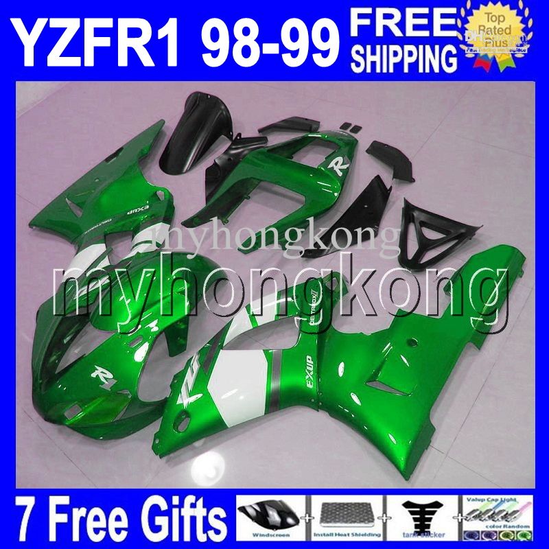 Alta qualità + 7 regali Adatto 98-99 YAMAHA YZF R1 YZF-R1 Verde bianco YZFR1 YZF1000 YZF 1000 MK754 Verde bianco 98 99 1998 1999 Kit carenature