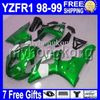 جودة عالية + 7 هدايا يناسب 98-99 YAMAHA YZF R1 YZF-R1 أخضر أبيض YZFR1 YZF1000 YZF 1000 MK754 أخضر أبيض 98 99 1998 1999