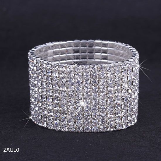10 rader silverpläterad kristall rhinestone glänsande stretch mode kvinnor dam chic armband bangle armband smycken passform bröllop brud zau10
