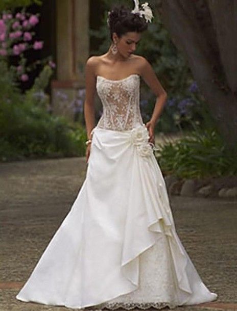 DiscountFashion White Corset Bodice Sheer Lace Wedding Dress Monique