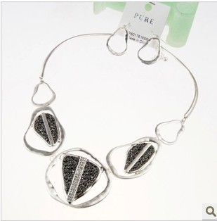 

Hot New Free Shipping With Tracking Number Fashion Crystal Exaggerated gorgeous silver Necklaces Earrings Chains 30 set/lot 708