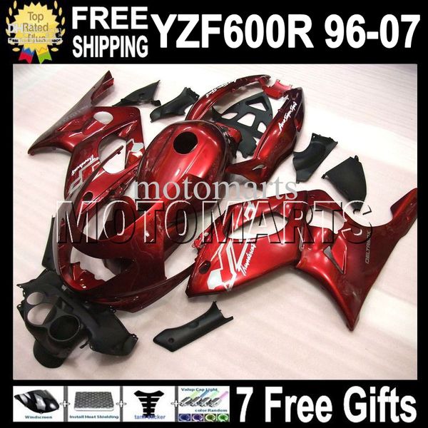 

7gifts+танк для 96-07 ЯМАЯ ! YZF600R темно-красный черный Thundercat 96 97 98 99 00 01 02 03 04 05 06 07 зализ ABS красного цвета YZF 600R YZF-600R MT05