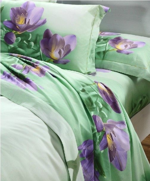 Purple Flower Green Reactive Dyeing Bedding Comforter Set 100