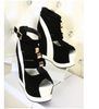 Chic 2 Color Stylish Sky High Platform Sandals,Synthetic Suede White Black Strappy Sandals Size 34