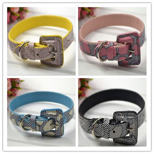 New style PU leather pet dog collar with printing leather buckle mixed colors 