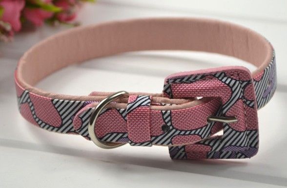 New style PU leather pet dog collar with printing leather buckle mixed colors 
