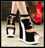 Chic 2 Color Stylish Sky High Platform Sandals,Synthetic Suede White Black Strappy Sandals Size 34