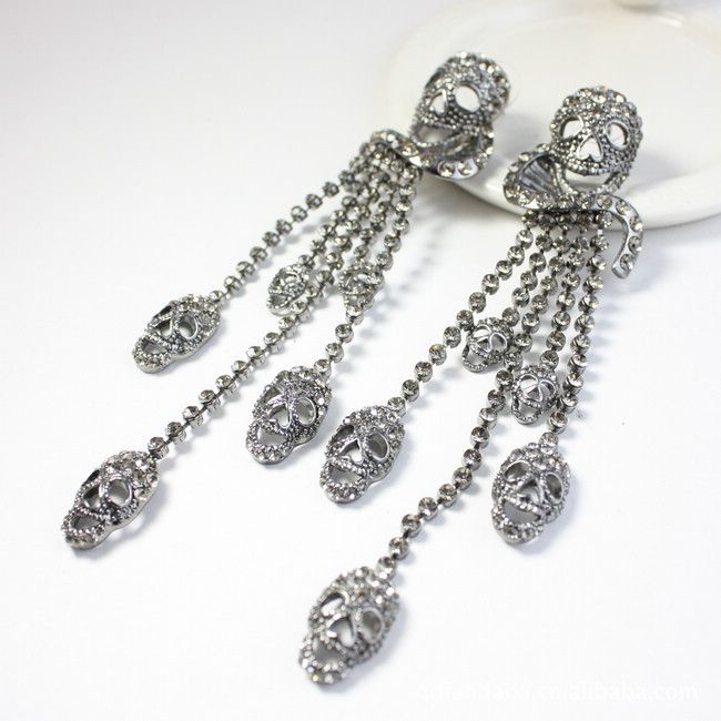 Luxurious Skull Rhinestone Brand Earrings Diamond Skeleton Exaggerated ...
