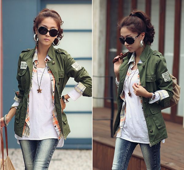 women's green military style jacket