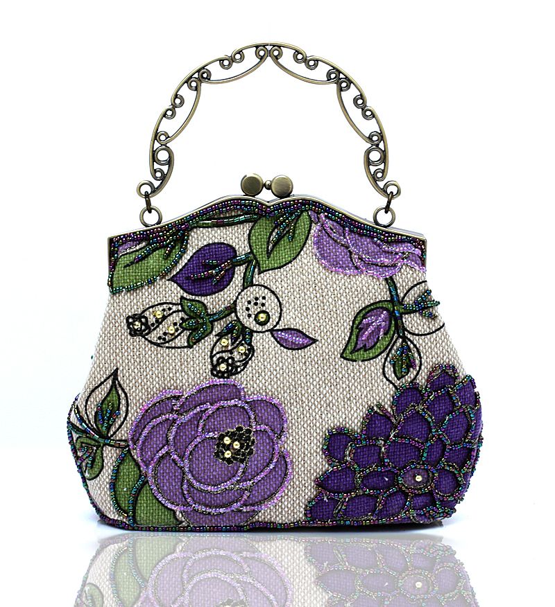 New Handmade Ladies&#39; Vintage Style Elegant Beaded Flower Handbag, Fashion Evening Dress Bag For ...