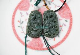 Free delivery - natural and tin green jade. Dragon and phoenix match, hand-carved - amulet, lucky necklace pendant.
