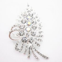 High Quality Silver Plated Fashion Crystal Leaf Brooches B170 Bridal Broach