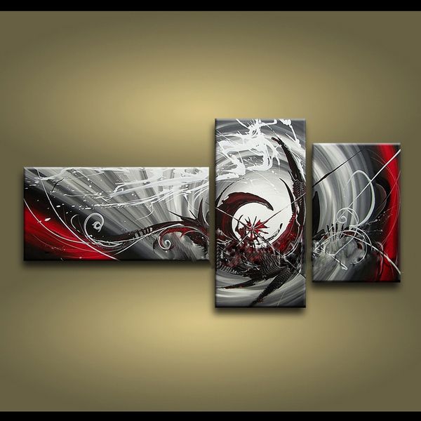 2018 Framed 3 Panels 100 Handmade High End Large Panel Wall Art 2018 Framed 3 Panels 100 Handmade High End Large Panel Wall Art Black White And Red Abstract Painting Home Decor Picture Xd01242 From Sonphone