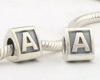 Wholesale 5pcs Solid Sterling Silver Alphabet Letter A Charm Beads Fit European Pandora Style Charm Bead Bracelet