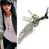Men Vintage Angel Feather Eagle Wing Cross Leather Chain Necklace Pendant Gift G540