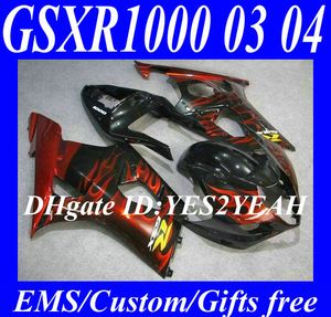 7 hediyeler! 2003 2004 SUZUKI GSXR1000 GSX R1000 K3 03 için motosiklet kaporta 03 04 GSXR 1000 R1000 Kırmızı alevler parlak siyah