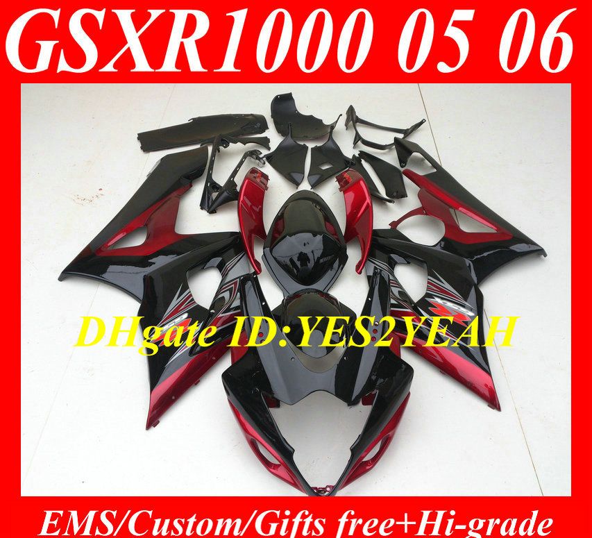 Fairings المحددة لعام 2005 2006 سوزوكي GSXR1000 GSX R1000 K5 05 06 هيكل السيارة GSXR 1000 R1000 طقم أسود أحمر + هدايا mg72