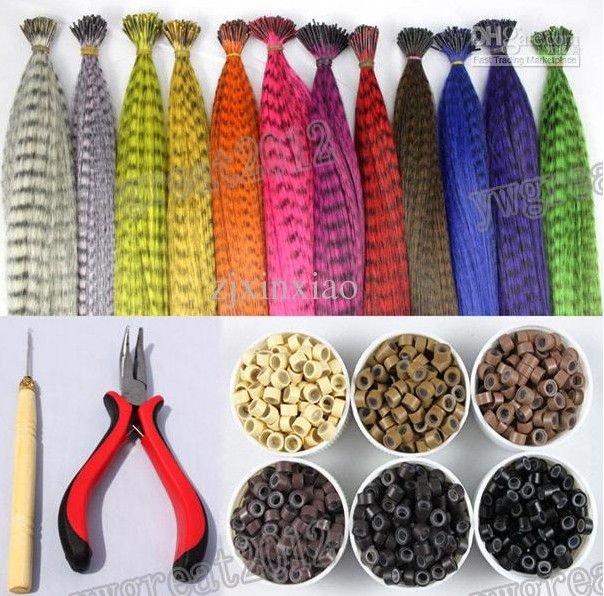 Wholesale 16'' Synthetic Rooster Grizzly Feather Hair Extension+One