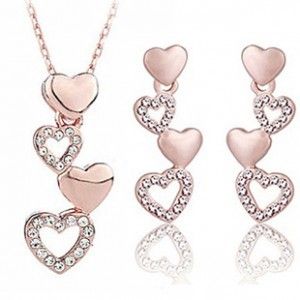 Hot New Free Shipping With Tracking Number Fashion Heart to Heart Crystal Necklaces Earrings chains 10 set/lot 745