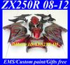 KAWASAKI Ninja ZX250R ZX 250R 2008 2012 EX250 için enjeksiyonlu kaporta karoseri kiti 08 09 10 11 12 Kırmızı gri