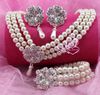 Silver Plated Cream Pearl Bridal Jewelry Set Wedding Necklace Bracelet and Earrings Sets