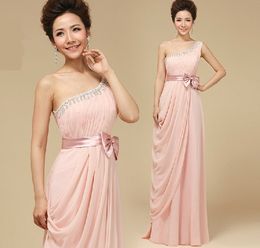 Free Shipping New Cheap One Shoulder Pleat Chiffon A-Line Bridal Party Beach Bridesmaid Prom Dresses