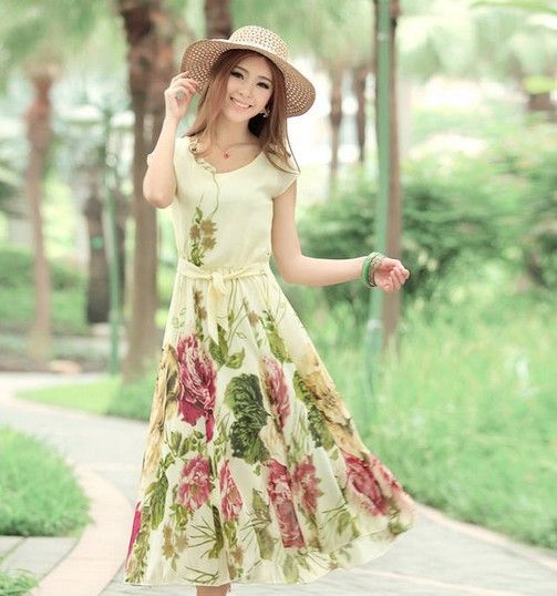 Womens Summer Dress Fashion Swing Dress Chiffon The Big Rose Floral ...