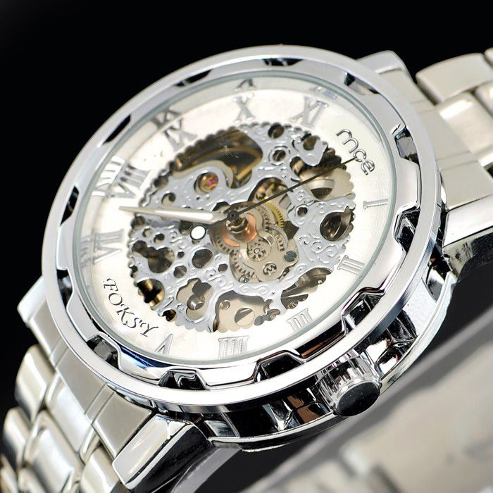 silver mechanical watch