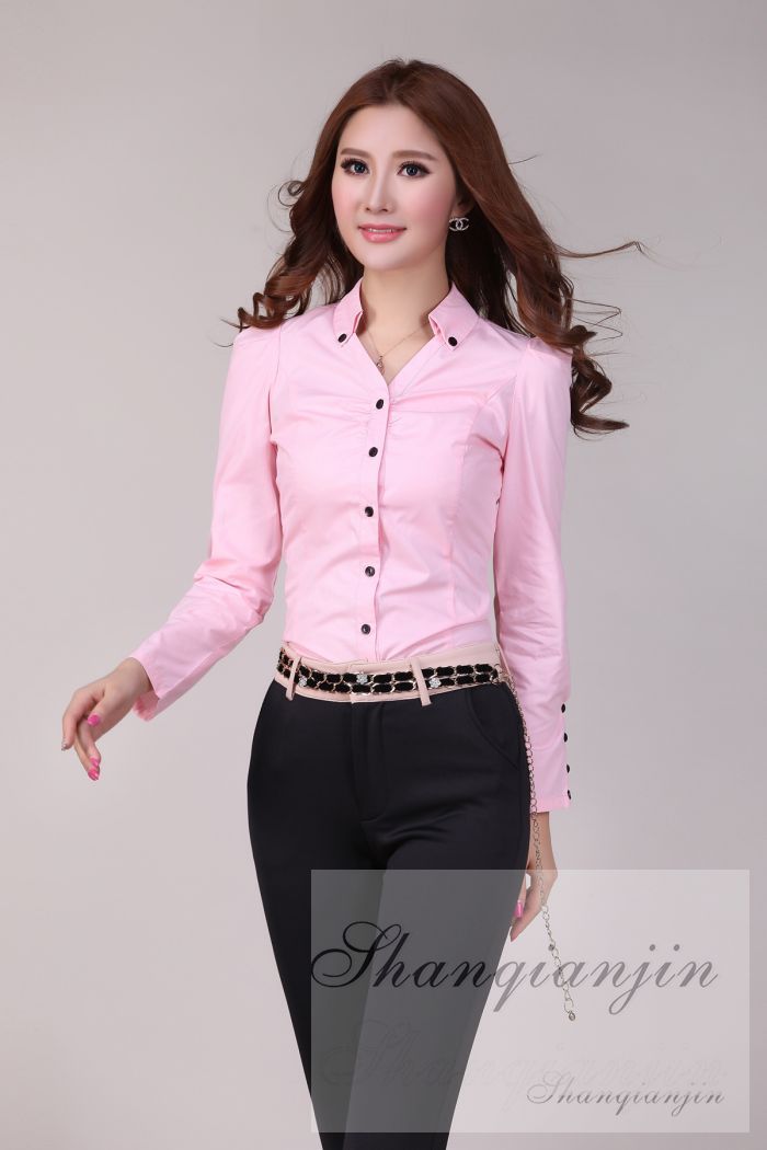 2021 Womens Shirts White Ladies Shirts Long Sleeve Shirts Pleat Bodice Stylish Button 2013 Hot