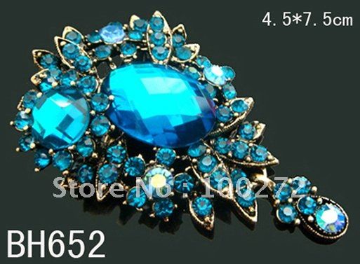 Wholesale vintage pendant flower crystal rhinestone alloy brooch jewelry fashion brooch pin,12pcs lot mixed color BH652-image-167521288