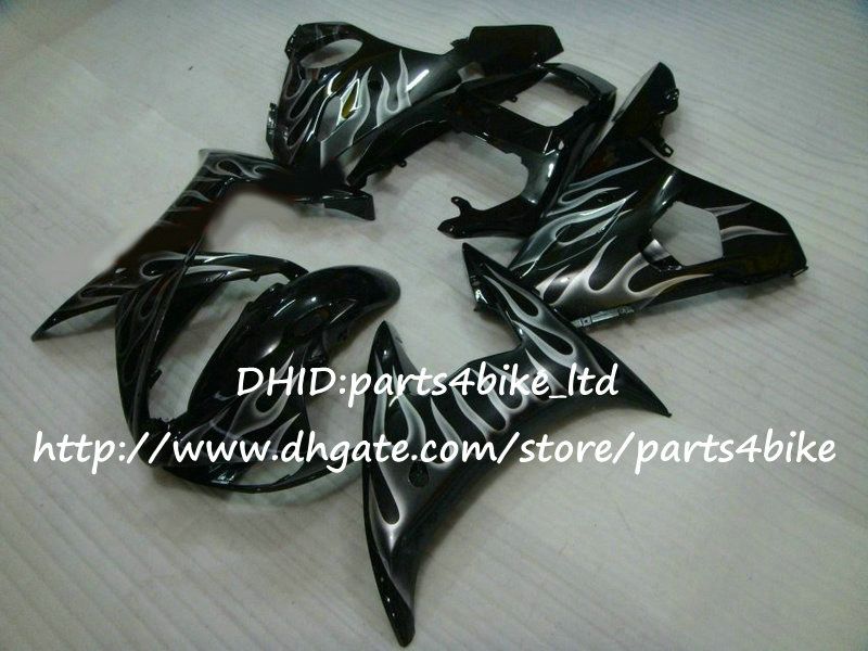 Fairing kit for YAMAHA YZF R6 03 04 YZF-R6 2003 2004 silver flame black fairings with 7gifts v1
