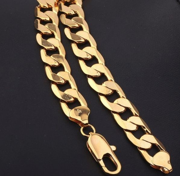 164B18K Yellow Gold Filled Chain Bracelet Men 200*10mm with Environmental Copper