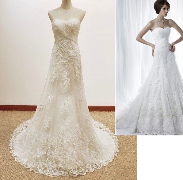 Ivory Sweetheart Pleated Tulle Bodice A Line Skirt With Lace Brides