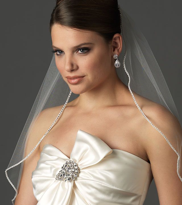 One Layer Wedding Bridal Veil white ivory Elbow Length Crystal Beaded With Comb Real Picture247p