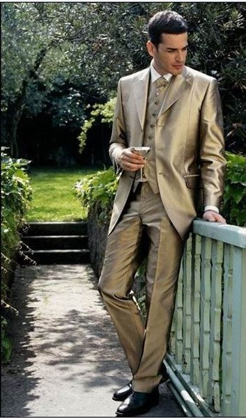 

Three Buttons Gold Groom Tuxedos Notch Lapel Best Man Groomsmen Men Wedding Suits Prom/Formals/Bridegroom Suit (Jacket+Pants+Tie+Vest) J13