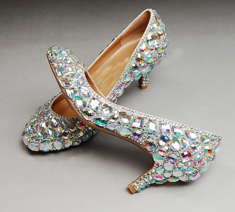 Tacchi alti scintillanti di scintillio di nozze le scarpe da sposa di modo del tacco medio delle scarpe di cerimonia nuziale del Rhinestone di promenade delle scarpe di modo del tacco medio Trasporto libero