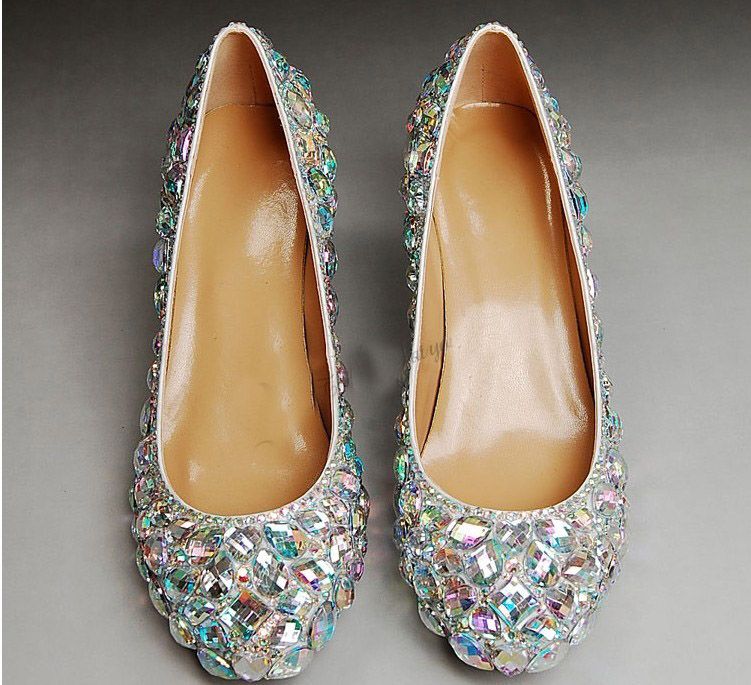 Tacchi alti scintillanti di scintillio di nozze le scarpe da sposa di modo del tacco medio delle scarpe di cerimonia nuziale del Rhinestone di promenade delle scarpe di modo del tacco medio Trasporto libero