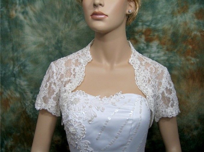 Ivory Cap Sleeve Bridal Shrug Alencon Short Sleeve Lace Bolero Wedding Bolero Jacket2276608