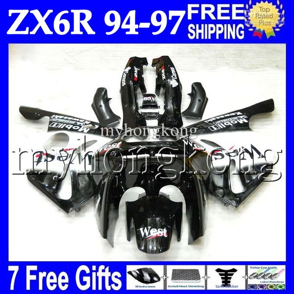 

7gifts пользовательские для KAWASAKI NINJA ZX6R 94-97 черный белый ZX-6R ZX 6R 94 95 96 97 MK#502 6 R West 1994 1995 1996 1997 обтекатель комплект кузова
