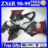 7Gifts para a Kawasaki 98-99 ZX6R ZX6R ZX636 98 99 Red preto branco 1998 1999 MK # 649 corpo ZX 6R 636 6 R ZX636 vermelhas pretas carenagens completa
