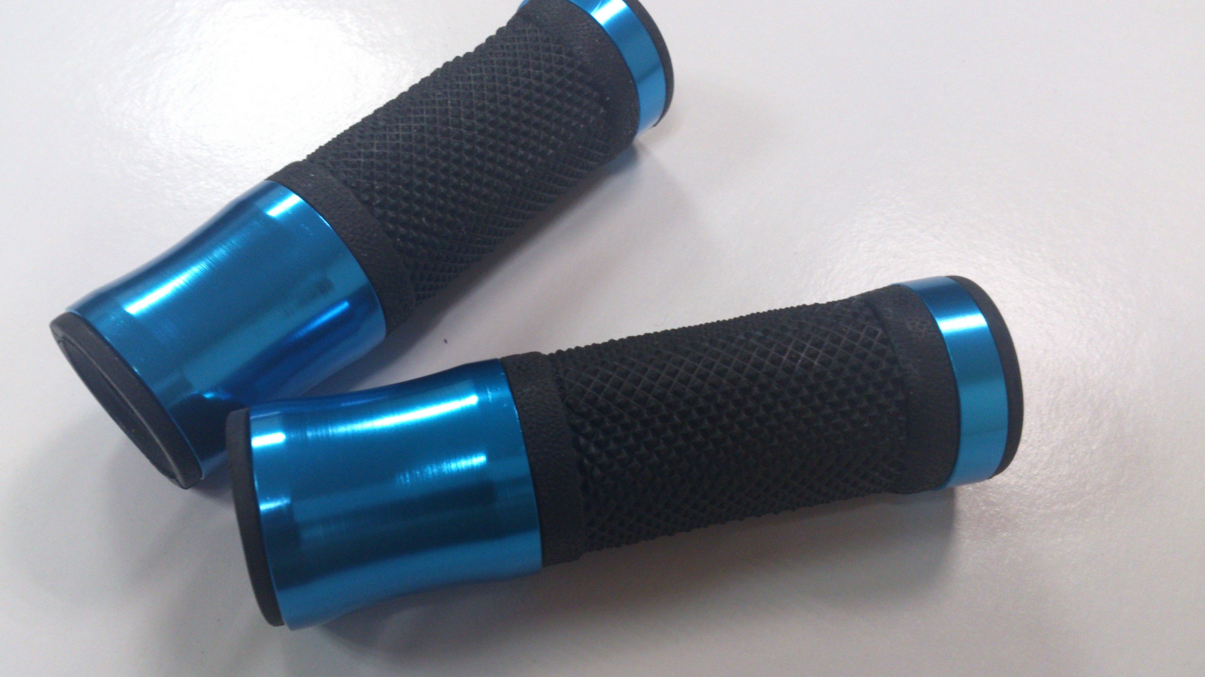 blue handlebar grips