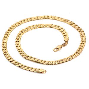 Moda BrandsClassics Men 14K Solid Gold Crystal Klamra Kubańska Łańcuch Link Real Plated Curb Necklace Gold ma około 30% lub więcej