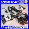 7Gifts Custom Hot för ZZR 600 Kawasaki All Black ZZR-600 05 06 07 08 - ZZR600 MK # 1310 6R Glansig svart 2005 2006 2007 2008 FAIRING