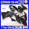 7gifts Custom HOT Red flames black For ZZR 600 KAWASAKI ZZR-600 05 06 07 08 - ZZR600 red blk MK#1301 6R 2005 2006 2007 2008 Fairing