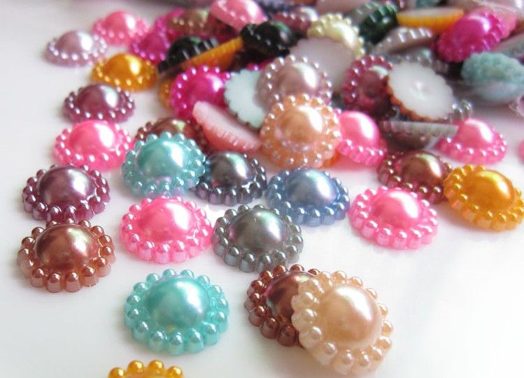 Flatback 12mm Blandade färger ABS Pearl Cabochons för Scrapbooking Craft Cellphone Case