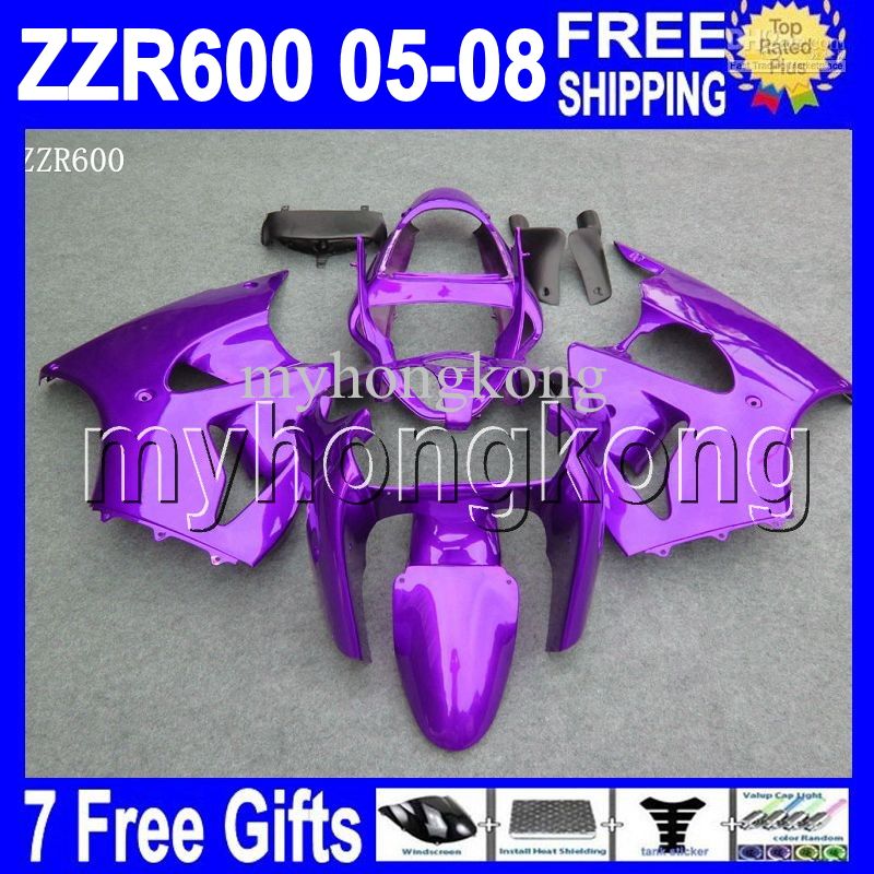 7gifts 사용자 정의 HOT 들어 ZZR 600 KAWASAKI 05 06 07 08 광택 보라색 ZZR600 MK 번호 1335-2005 년 2006 년 2007 년 2008 ZZR600 6R ALL 퍼플 바람막이가